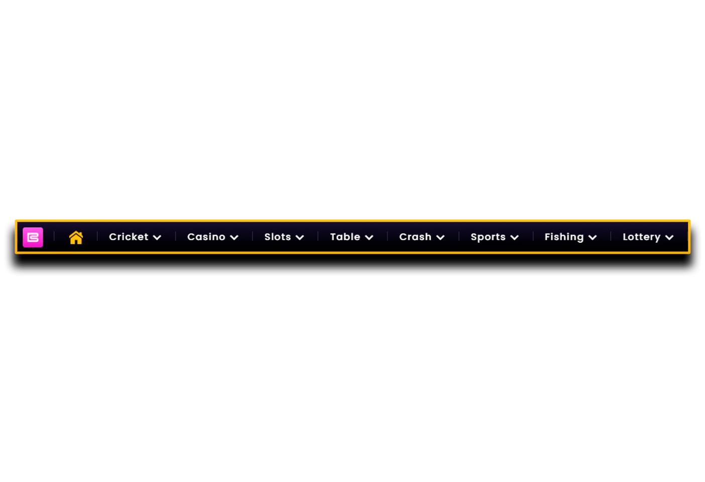 Site menu with selection of betting types and games